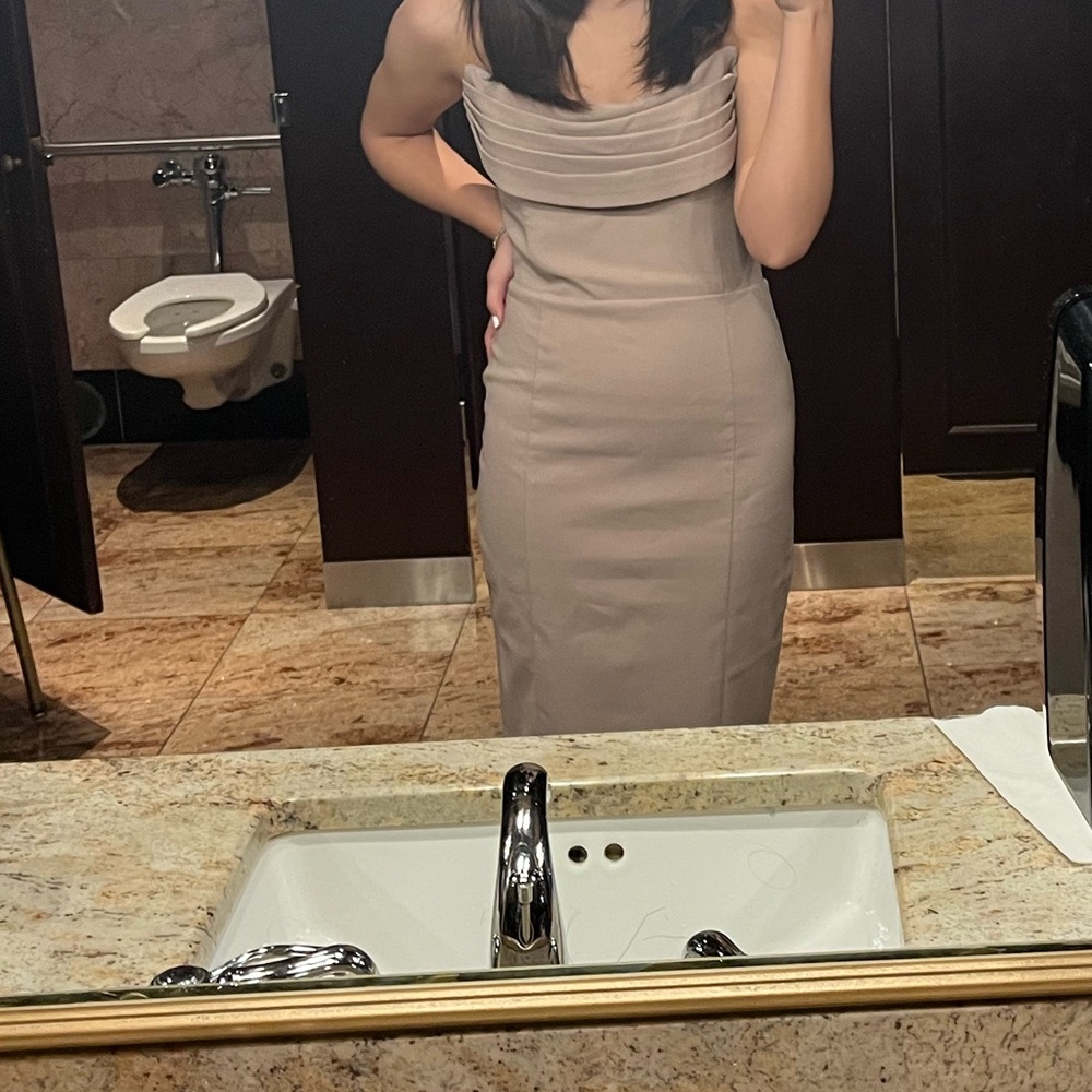 Lavish Alice cowl front bandeau midi pencil dress in stone